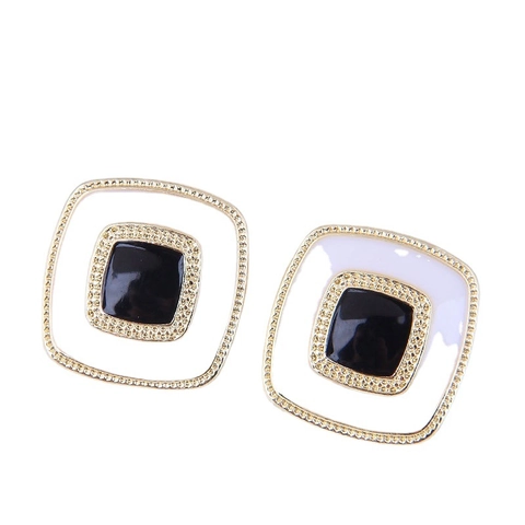 Geometric Square Stud Earrings With 925 Sterling Silver Earring Post Alloy Enamel Retro Minimalist French Style Women