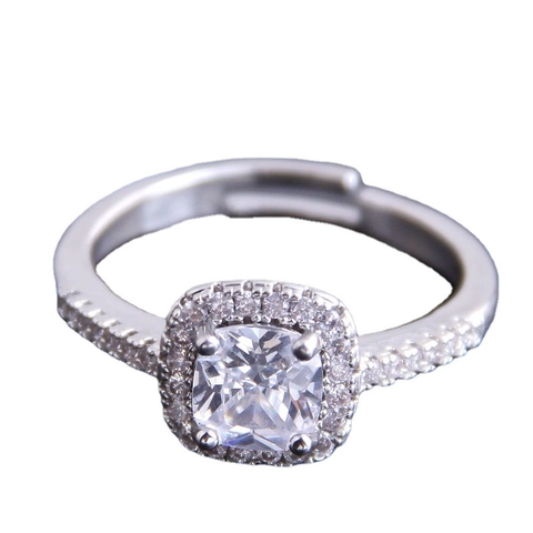 Adjustable Halo Ring Copper Cubic Zirconia Silver Tone Heart Square Flower Shaped Fashion Jewelry For Women