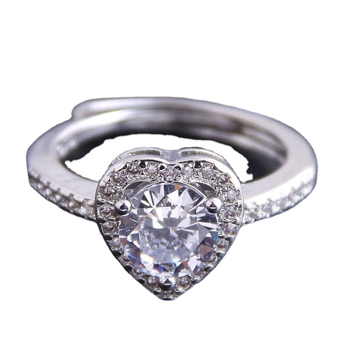 Adjustable Halo Ring Copper Cubic Zirconia Silver Tone Heart Square Flower Shaped Fashion Jewelry For Women