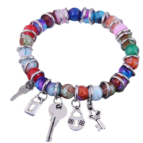 Buntes Perlenarmband Im Boho-Stil Mit Schlüssel Schloss Schmetterling Herz Stern Anhängern Für Damen