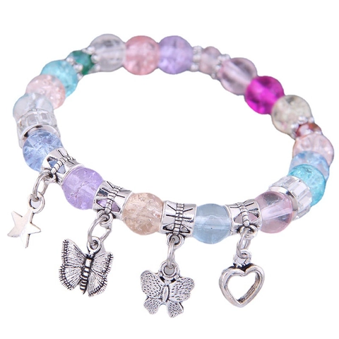 Buntes Perlenarmband Im Boho-Stil Mit Schlüssel Schloss Schmetterling Herz Stern Anhängern Für Damen