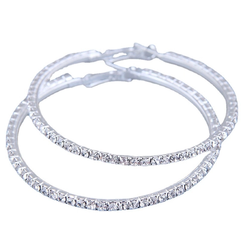 Sparkling Alloy Rhinestone Hoop Earrings Large Circle Full Diamond Zirconia Silver Plated Fashion Jewelry For Women Wedding Party