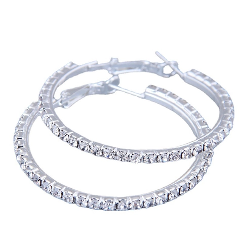 Sparkling Alloy Rhinestone Hoop Earrings Large Circle Full Diamond Zirconia Silver Plated Fashion Jewelry For Women Wedding Party
