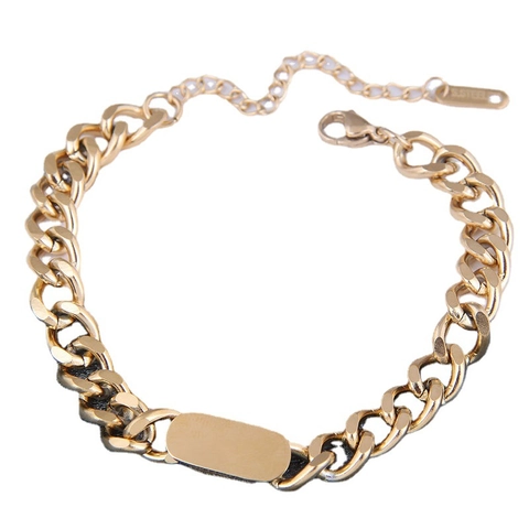 Edelstahl Bordsteinkette Armband Mit Glatter ID Platte Minimalistischer Geometrischer Schmuck Für Damen Herren Verstellbar