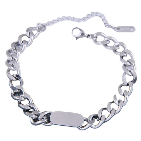 Edelstahl Bordsteinkette Armband Mit Glatter ID Platte Minimalistischer Geometrischer Schmuck Für Damen Herren Verstellbar