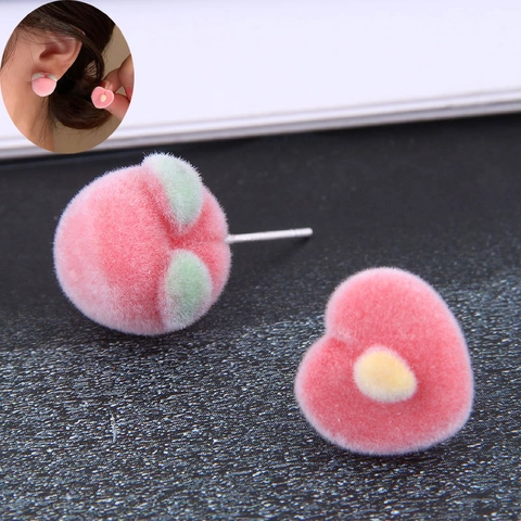 Boucles Oreilles En Alliage Pour Femmes Pêche Douce Flocage Nœud Künstliche Perle Cœur Pied De Poule Tissu Vintage Asymétrique