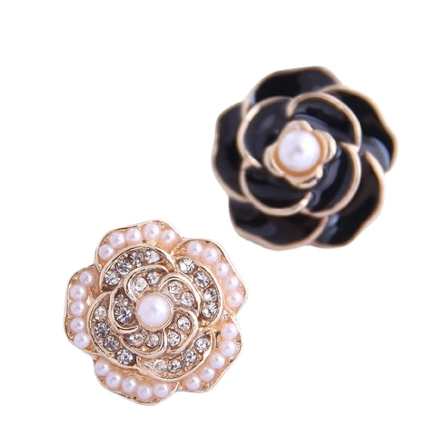 Pendientes De Camelia Aleación Esmalte Gema Perla Artificial Con Poste De Plata De Ley 925 Estilo Vintage Elegante Para Mujer