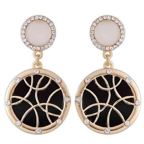 Retro Ronde Legering Strass Drop Oorbellen Overdreven Geometrische Emaille Hanger Sieraden Voor Vrouwen