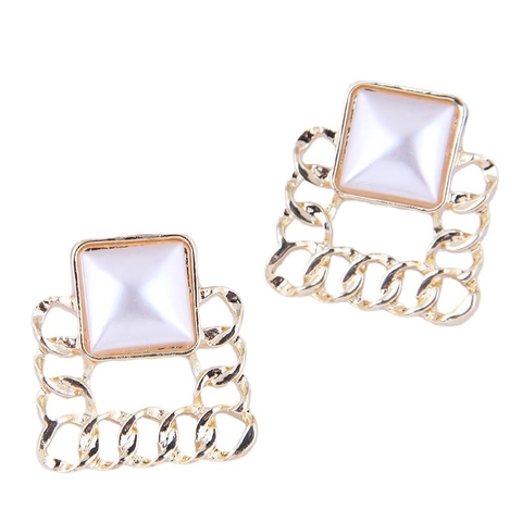 Pendientes De Botón Cuadrados Geométricos Aleación Con Imitación De Perla Artificial Joyería De Moda Retro Para Mujer