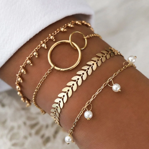 Trendy Alloy Beaded Bracelets And Bangles With Artificial Pearls Rhinestones Bohemian Style For Women Stackable Jewelry