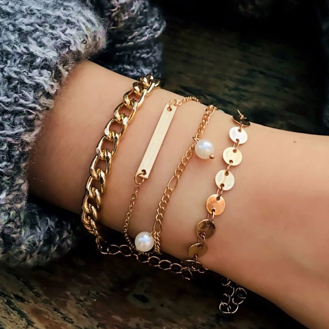 Bracciale Rigido Multistrato In Lega Con Strass E Künstliche Perle D'Imitazione Gioielli Da Donna Stile Boho Regolabile