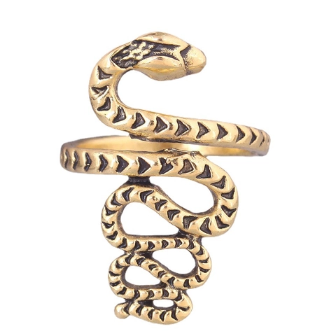 Vintage Punk Snake Wrap Ring Alloy Scaled Texture Adjustable Open Gothic Fashion Jewelry For Women Men