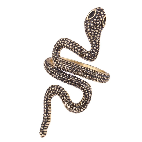 Vintage Punk Snake Wrap Ring Alloy Scaled Texture Adjustable Open Gothic Fashion Jewelry For Women Men