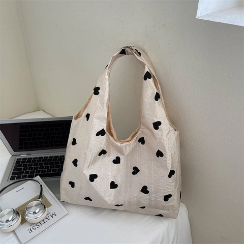 Borsa Tote in Tessuto da Donna di Grande Capacità Casual con Stampa a Farfalla e Cuore Borsa a Tracolla Trendy Borsa a Mano per Vacanze Quotidiane