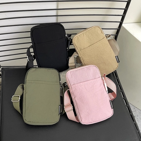 Mini Bolso Bandolera De Nailon Para Mujer Bolso Para Teléfono Color Sólido Con Correa Ajustable Bolso De Hombro