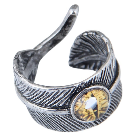 Vintage Alloy Feather Open Ring With Colorful Evil Eye Adjustable Gothic Punk Jewelry For Men Women