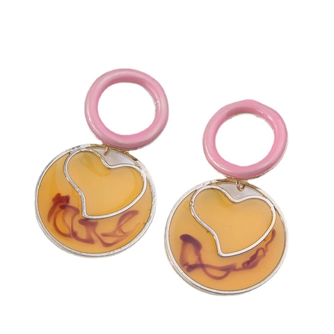 Geometric Alloy Resin Dangle Earrings Vintage Marble Texture Round Heart Fan Hexagon Drop Earrings For Women Jewelry