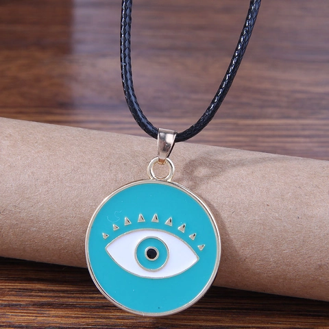 Evil Eye Anhänger Halskette Legierung Emaille Böhmisch Wachsseil Kette Vintage Schutz Amulett Für Damen Herren