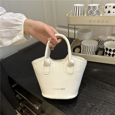 Women PU Leather Bucket Bag Handheld Crossbody Shoulder Small Simple Fashion Daily Retro Solid Color Versatile
