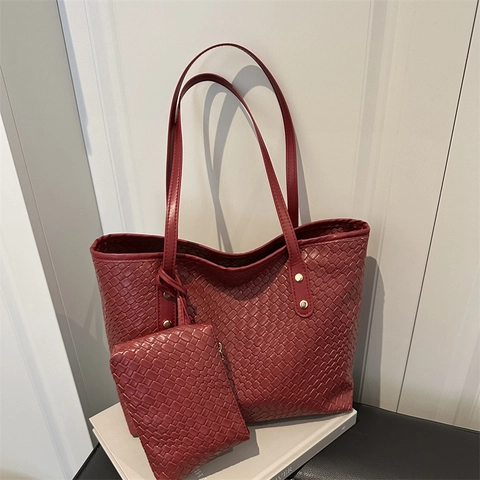 Dames Mode Geweven Tote Bag Stedelijk Minimalistisch Grote Capaciteit PU Leer Gevlochten Schoudertas Met Bijpassende Binnentas