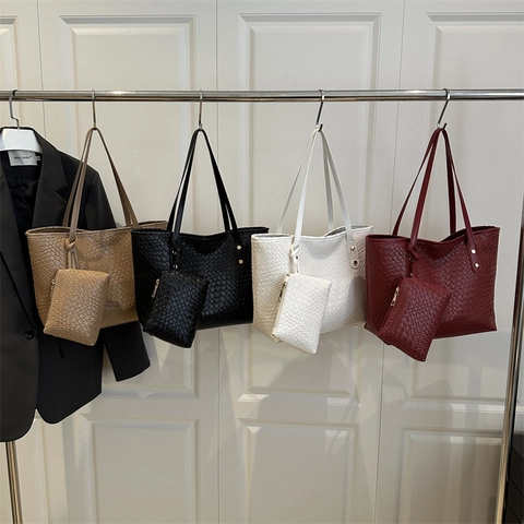 Gewebtes PU-Leder Tote-Bag Mit Tasche Elegante Pendler-Schultertasche Für Damen Tägliche Mode-Handtasche