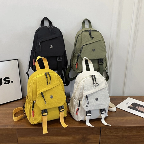 Women Fashion Nylon Backpack Street Trend Casual Mini Travel Daypack With Multi Pockets Zipper Closure Solid Color Daily Use