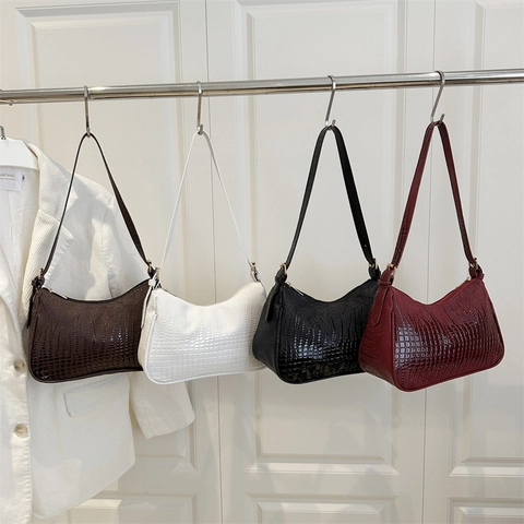 Damen Minimalistische Unterarmtasche Vintage Krokodil Prägung PU Leder Handtasche 2025 Sommer Trendy Alltagstasche