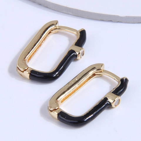 Rectangular Hoop Earrings Brass Gold Plated Colorful Enamel Cubic Zirconia Inlaid Geometric Minimalist Ear Buckles