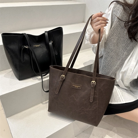 Damen PU Leder Shopper Tasche Große Kapazität 2025 Mode Einfache Schultertasche Für Pendler Uni Student Schule Tasche