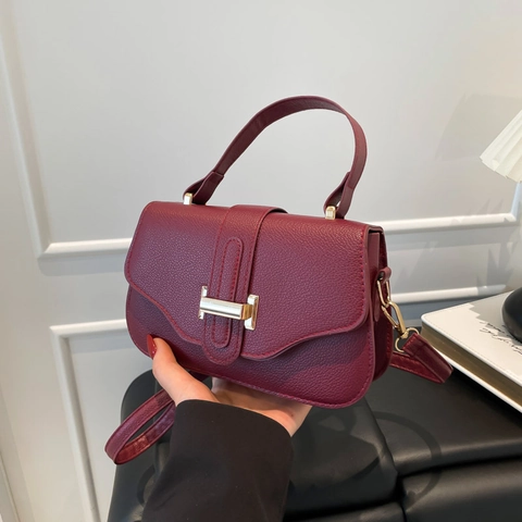 Borsa a Tracolla Piccola Quadrata in PU da Donna Grana Litchi Fibbia in Metallo Vintage Borsa a Tracolla Urban Minimalist