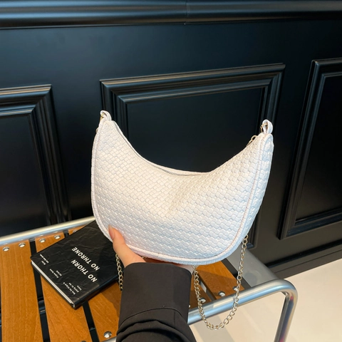 Woven PU Leder Unterarmtasche Mode Halbmond Hobo Schulter Umhängetasche Mit Goldener Kette Für Damen