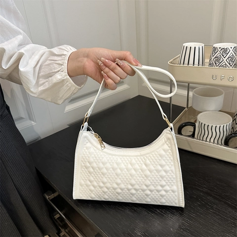 Borsa Sottobraccio in Pelle PU Trapuntata da Donna Minimalista con Motivo a Rombi Borsa a Tracolla Street Style Hobo Geometrica