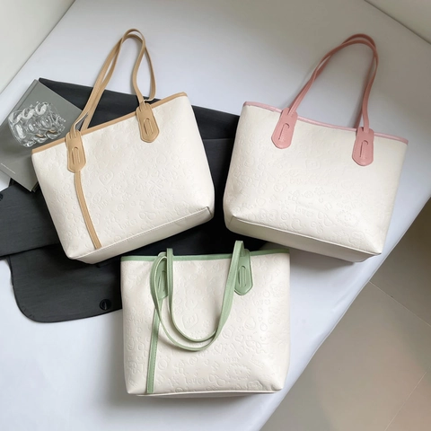 Grote Capaciteit Dames Tote Bag Reliëf Cartoon PU Leer Schoudertas Color Block Casual Woon-werkverkeer Stijlvolle Handtas