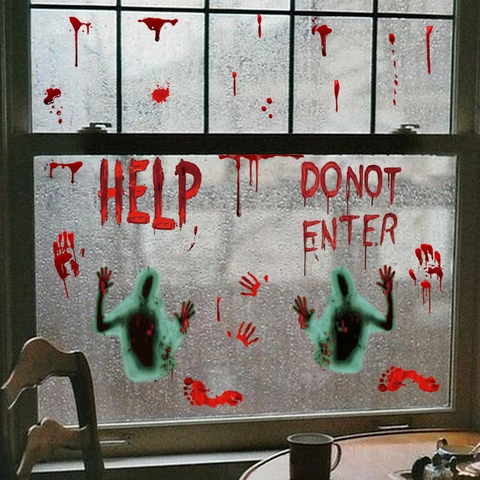 Halloween Blutiger Handabdruck Fußabdruck Fensteraufkleber Horror PVC Wandtattoo Für Spukhaus Party Dekoration