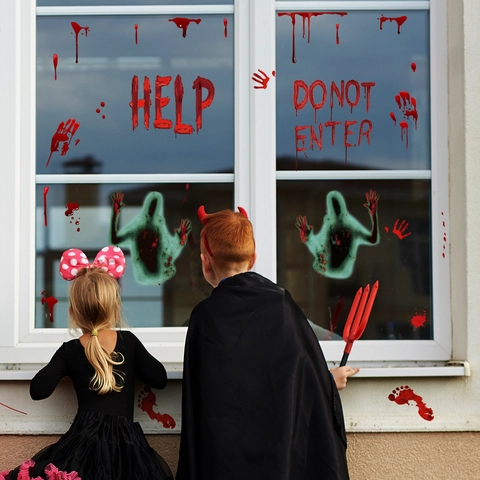 Halloween Blutiger Handabdruck Fußabdruck Fensteraufkleber Horror PVC Wandtattoo Für Spukhaus Party Dekoration