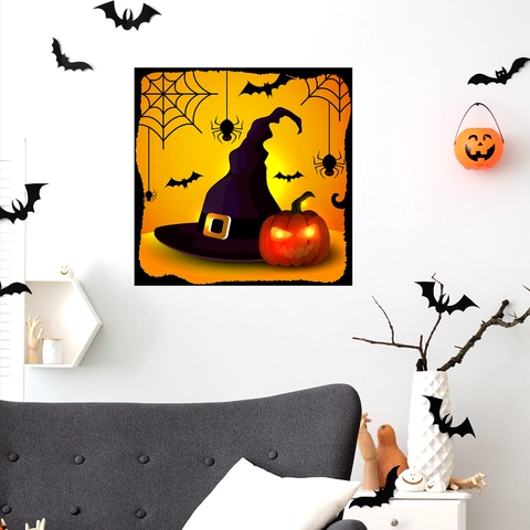 Halloween Muursticker Lichtgevend Glow In The Dark PVC Heksenhoed Pompoen Vleermuis Spinnenweb Decoratie