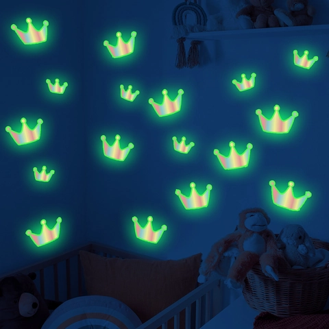 Leuchtende Irisierende Krone Wandaufkleber Im Dunkeln Leuchten PVC Selbstklebende Dekoration Für Kinderzimmer Schlafzimmer Deko