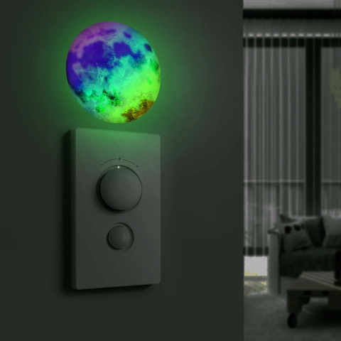 Luminous Moon Nebula Switch Stickers Glow In The Dark PVC Wall Decals Self Adhesive Round Celestial Starry Night Decor