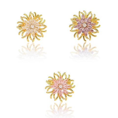 Spilla Girevole a Forma di Margherita in Cristallo Rame Placcato Oro Zirconia Strass Mini Spilla di Sicurezza Anti-esposizione Gioielli Donna