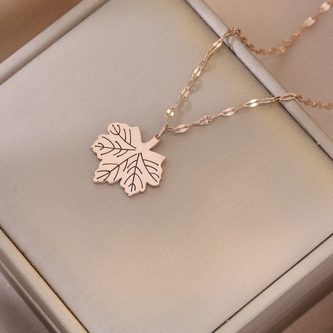 Blatt Anhänger Halskette Titanstahl Rosegold Plattiert Schickes Nischendesign Japanischer Koreanischer Stil Schmuck Für Damen Elegant