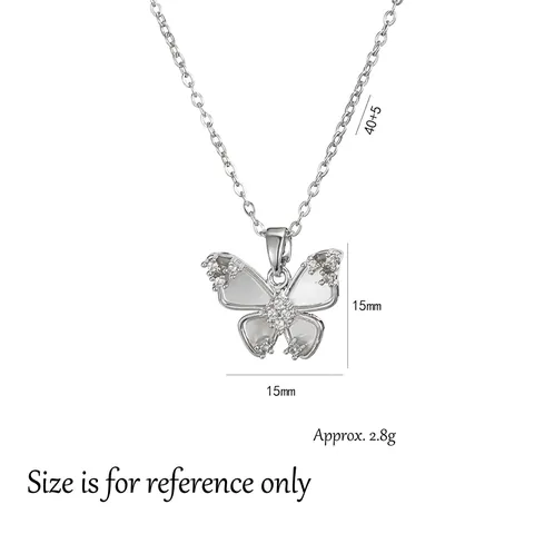 Titanium Steel Butterfly Pendant Necklace With Shell And Shiny Zircon Elegant Fashion Neckwear For Women