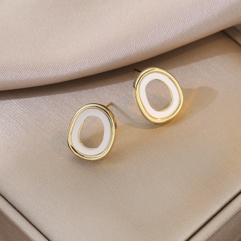 Geometrische Ovale Creolen Mit 925 Sterling Silber Ohrstecker Kupfer Vergoldet Emaille Inlay Minimalistisch Für Damen