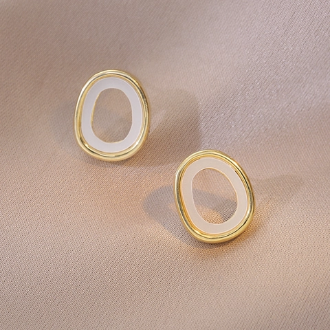 Geometrische Ovale Creolen Mit 925 Sterling Silber Ohrstecker Kupfer Vergoldet Emaille Inlay Minimalistisch Für Damen