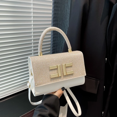Damen Mode PU Leder Handtasche Mit Glitzer Spleißen Metallschnalle Elegante Pendler Umhängetasche Kleine Quadratische Tasche
