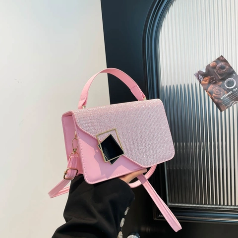 Piccola Borsa Quadrata Donne Pelle PU Glitter Patchwork Fibbia Geometrica Borsa A Mano Tracolla Moda Tendenza