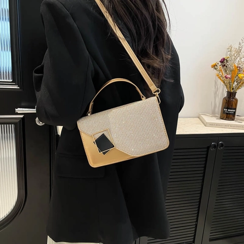 Borsa Quadrata Da Donna Patchwork Pelle PU Paillettes Borsa A Tracolla Con Fibbia Geometrica Manico Superiore Chic Versatile