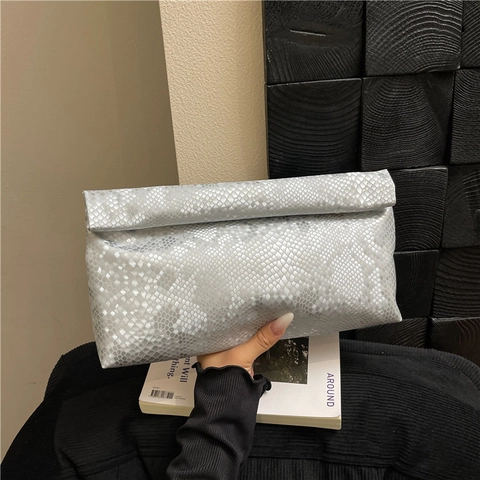 Damen Umschlag Clutch Tasche Schlangenmuster PU Leder Faltbar Magnetverschluss Elegant Abendparty Handtasche Minimalistisch
