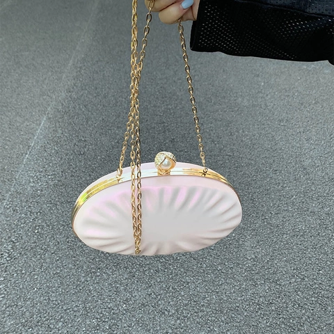 Elegante Shell Abendtasche Plissiertes PU Leder Künstliche Perle Strass Verschluss Metallkette Damen Hochzeit Party