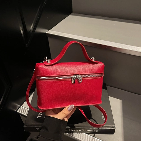 Fashion Textured PU Leather Handbag For Women Niche Design Small Square Shoulder Crossbody Bag With Top Handle Double Zipper