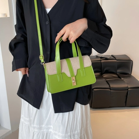 Damen Elegant Patchwork PU Leder Umhängetasche Mode Handtasche Metallschloss Pendeln Schultertasche Für Tägliches Styling